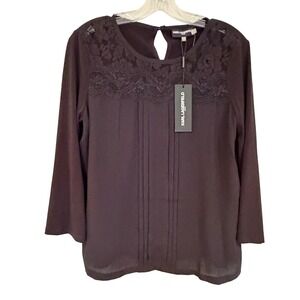 Karl Lagerfeld Lace Pleated Blouse Women's Small Black Career Dainty Feminine